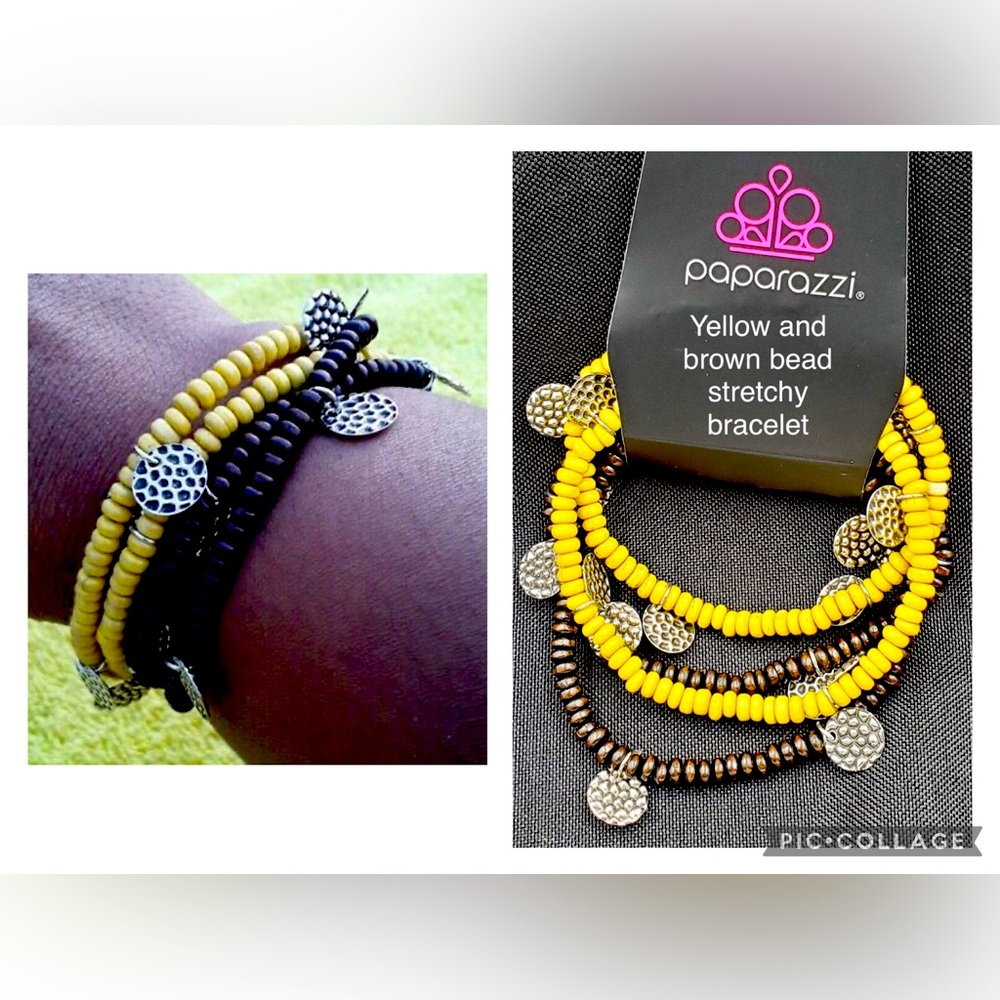 Paparazzi WOODnt Count It Yellow and Brown Bead Stretchy Bracelet Set